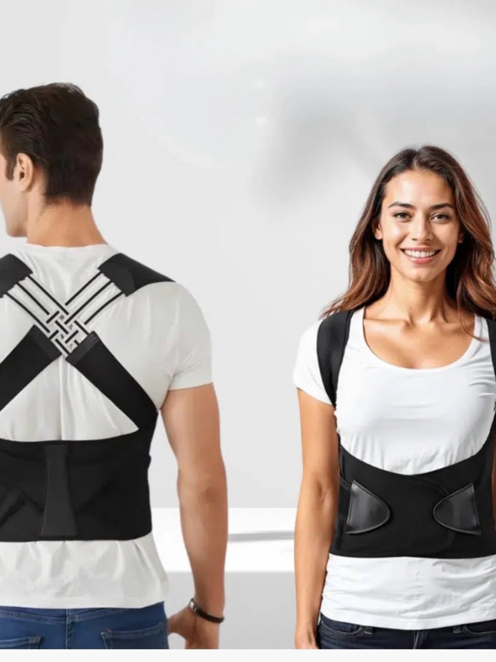 Posture Corrector Brace Unisex Beige with Black & White Straps Size Small - Picture 4 of 7
